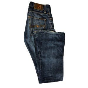 Nudie Jeans Slim Jim Mens 30x34 Blue Denim Jeans Dry Broken Twill